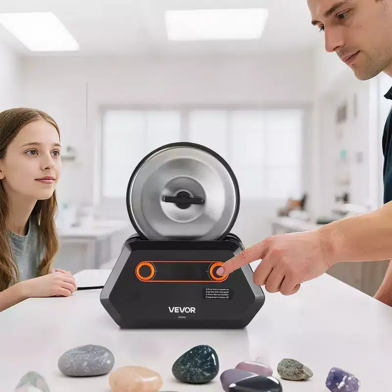 VEVOR Rock Tumbler Kit, 3 lbs Rock Polishing Kit, 4 Speed Settings 9-Day Polishing Timer Stone Polishing Kit, Rock Polisher, Black