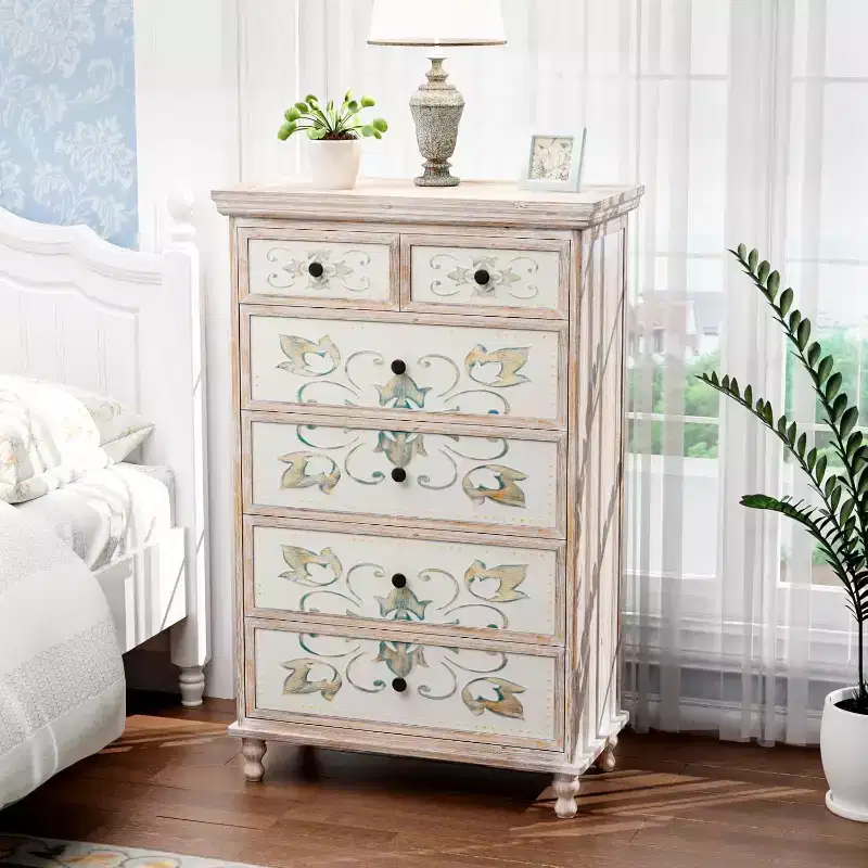 VINGLI Dresser Wood Chest of Drawers for Bedroom, Tall Dresser 6 Drawer Chest Boho, Wooden Dressers