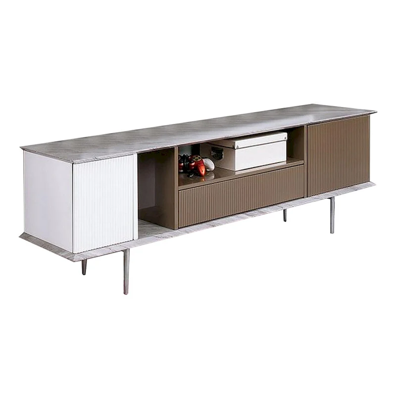 70-Inch TV Stand with 1 Drawer and Open Shelves — White, Champagne & Gray