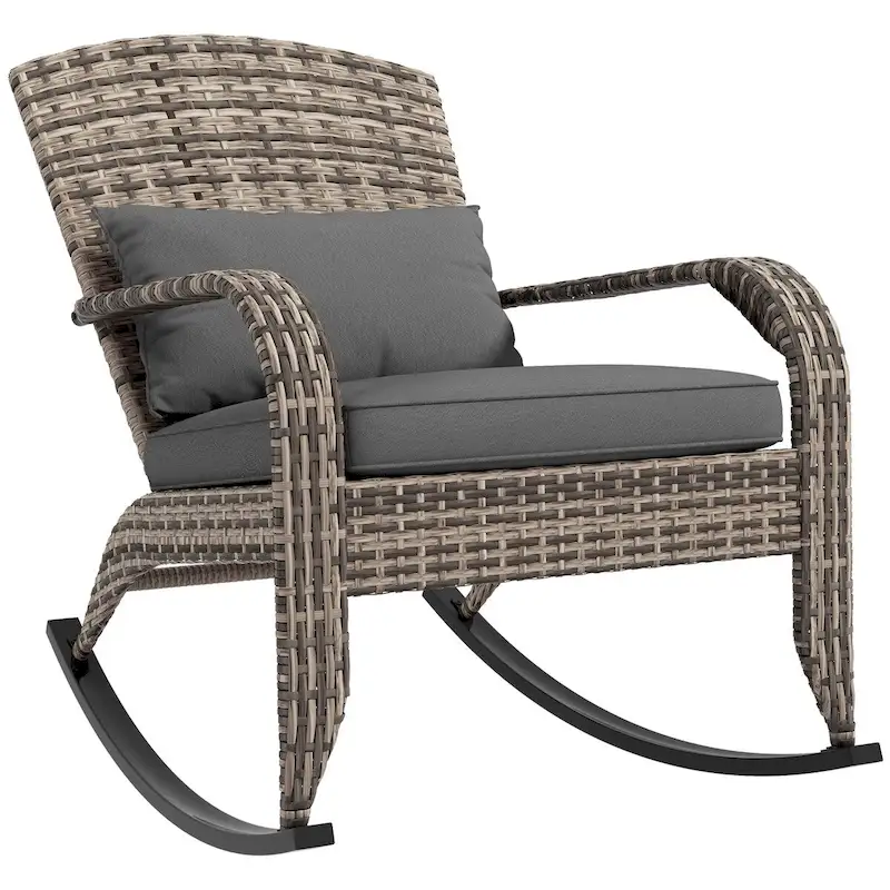 Outdoor Wicker Adirondack Rocking Chair, Patio Rocker Chair with High Back, Seat Cushion & Pillow