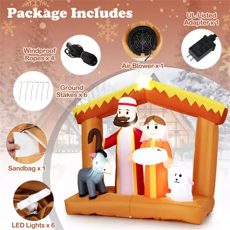 6ft Inflatable Nativity Scene - 6 Built-in LED Lights Weather-Resistant Polyester Xmas Outdoor Decor