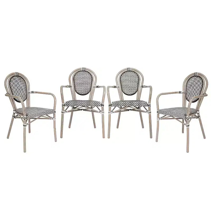 Flash Furniture 4 Pack Marseille Indoor/Outdoor Commercial Thonet Bistro Stacking Chair with Arms, Textilene and Bamboo Print Aluminum Frame