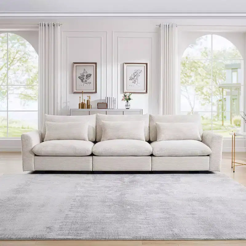 Okak Comfy L-Shaped Convertible Sectional Sofa with Storage Ottoman&3 Pillows, Modern Corduroy Upholstered Couch for Living Room,Apartment