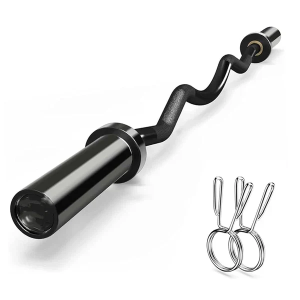 Heavy Duty 47¡± Olympic EZ Curl Barbell ¨C Chrome Steel Curl Bar with Spring Collars | 500lb Capacity | Fits 2-Inch Plates | Ergonomic Grip for Strength Training in Home Gyms