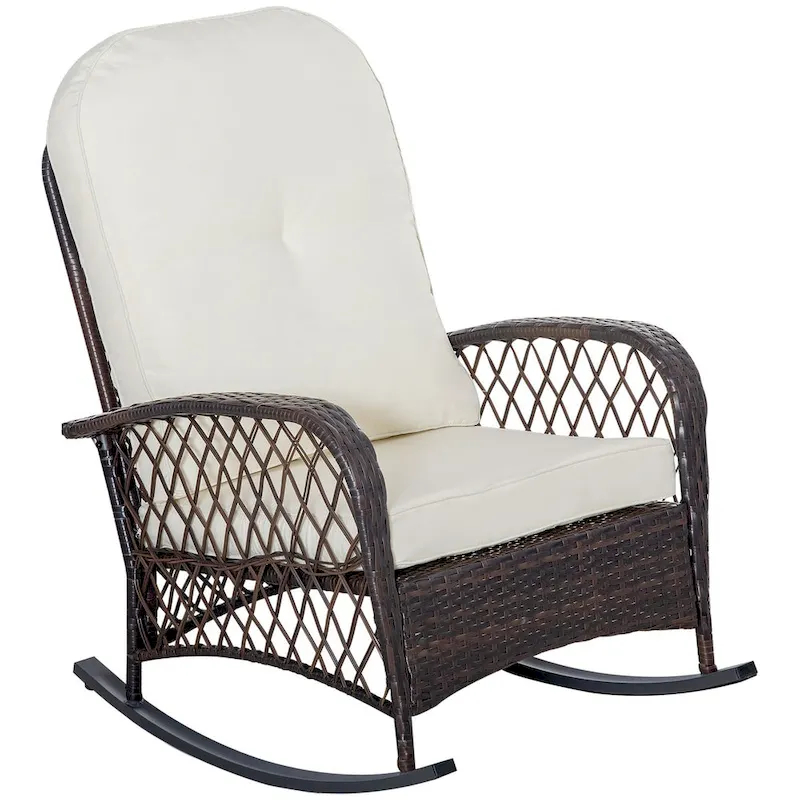 Outdoor Wicker Rocking Chair with Wide Seat, Steel Frame