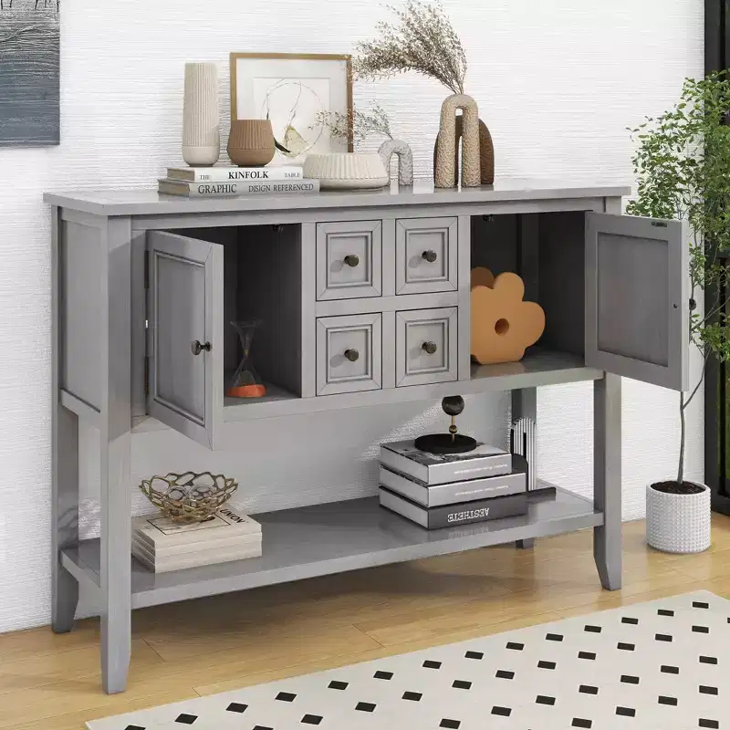 Whisen Vintage Console Table with Four Small Drawers and Bottom Shelf for Living Rooms, Entrances and Kitchens