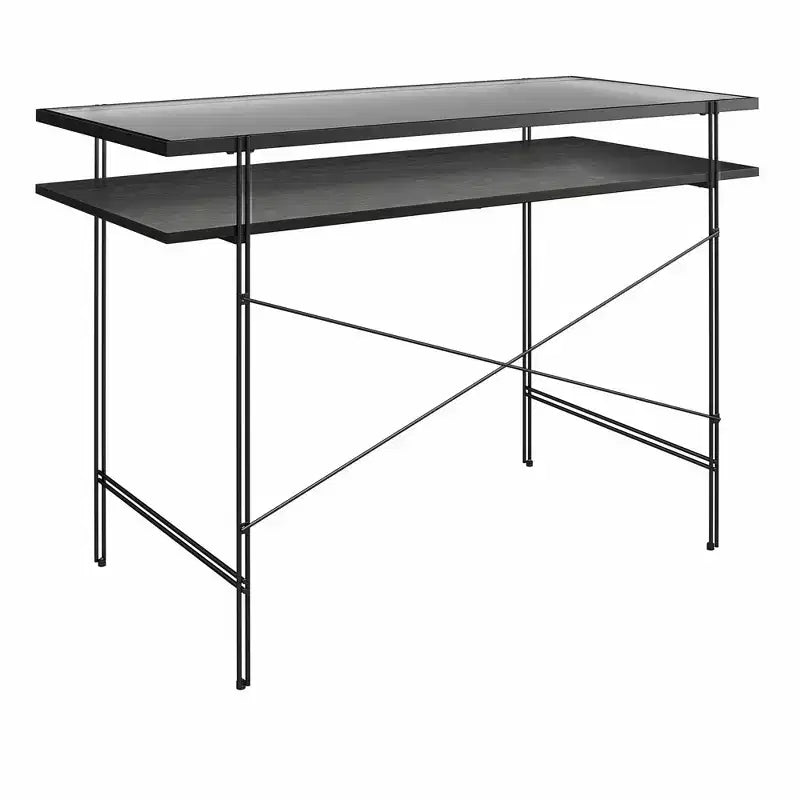 TUYOHW 43.3 Computer Desk,Laminated Engineered Wood Office Desk with Open Shelf,Fluted Glass Desktop,Writing Desk for Home Office,Small Spaces,Black
