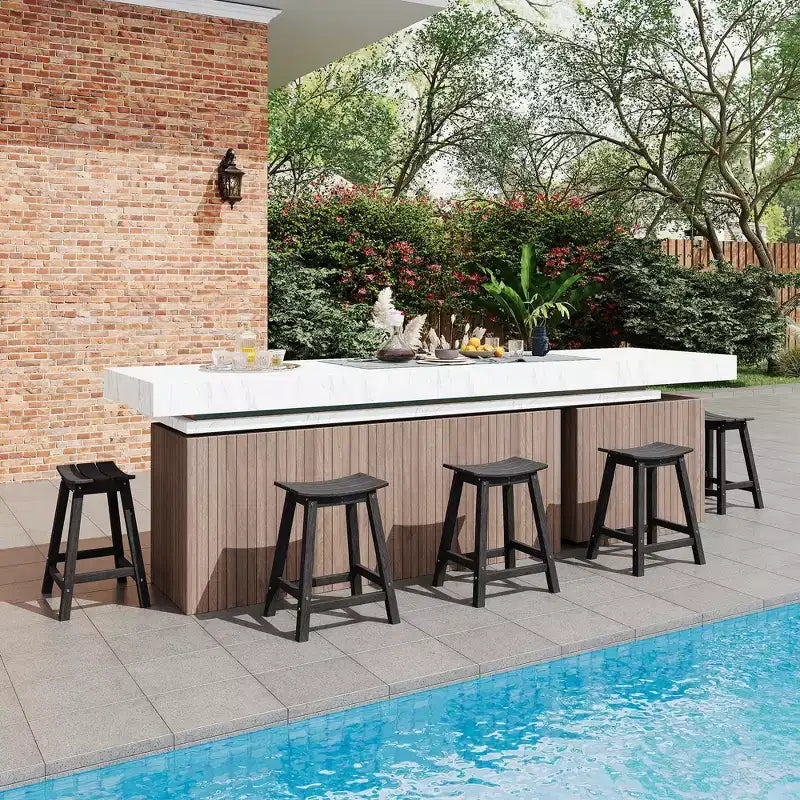 Patio HDPE Weatherproof Bar Stools, HDPE Weather Resistance Counter Height Bars Stools, Outdoor Resin Bar Chairs with Footrest