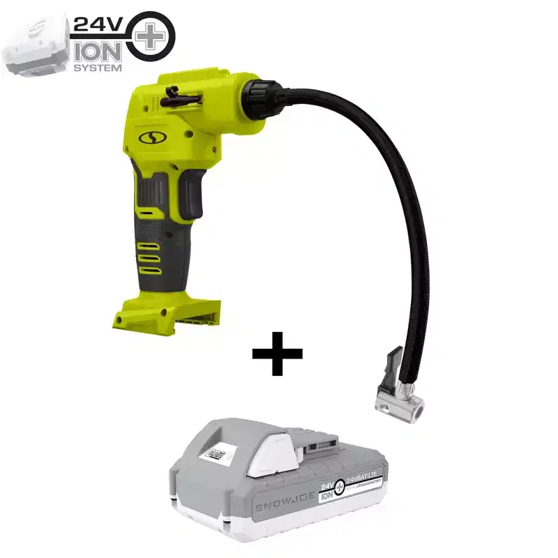 Sun Joe Auto Joe Portable Air Compressor, 24V 2 Ah Cordless Tire Inflator Pump with Battery and Charger for Bike and Pool Accessories, 24V-AJC-LTE