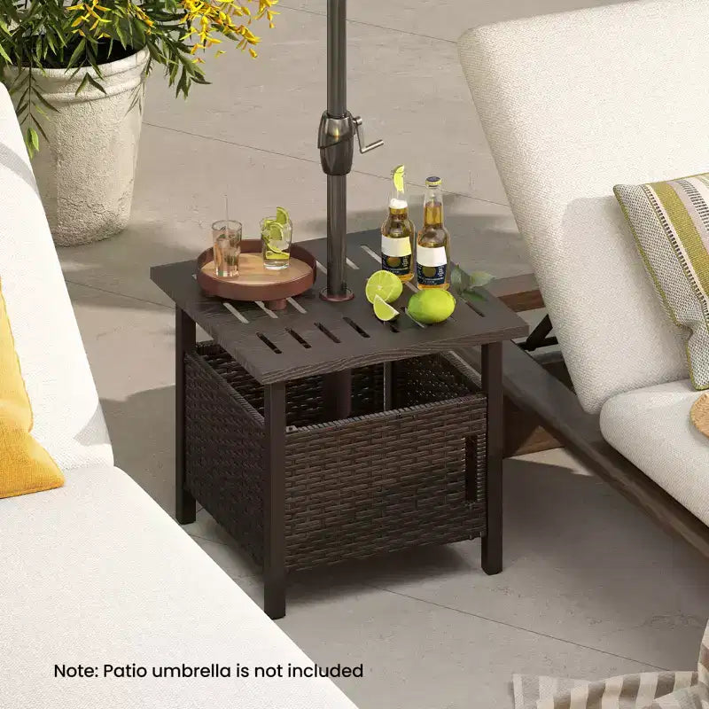 Costway Outdoor Side Table w/ 1.93Umbrella Hole Patio Umbrella Stand w/ 2 Sand Bags