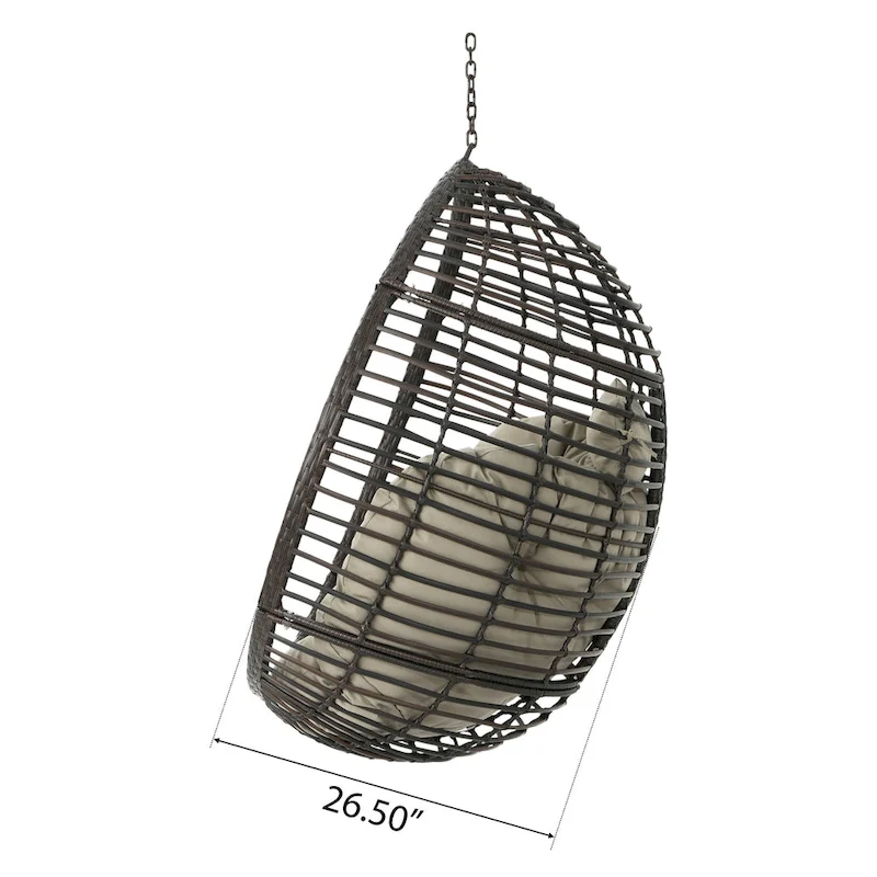 Jaya Outdoor Hanging Chair, Basket Shape, Khaki Brown Rattan, 47 Inch
