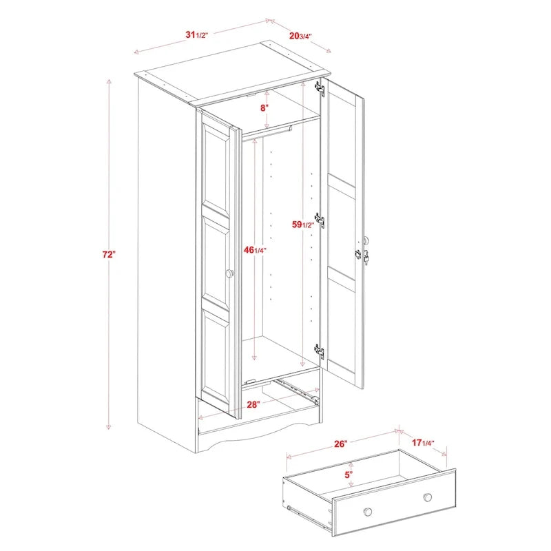 Palace Imports 100% Solid Wood Flexible Wardrobe Armoire with Metal or Wooden Knobs