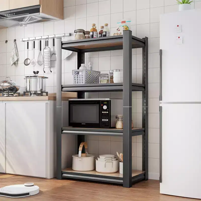 45.66 Inch H 4-Layer Black Storage Rack Adjustable Ht Wooden Shelf for Kitchen Garage Storage Room