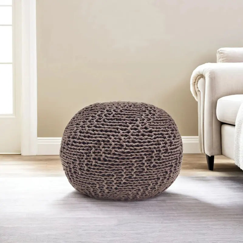 Indoor/Outdoor Cotton Knit Handcrafted Fabric Pouf