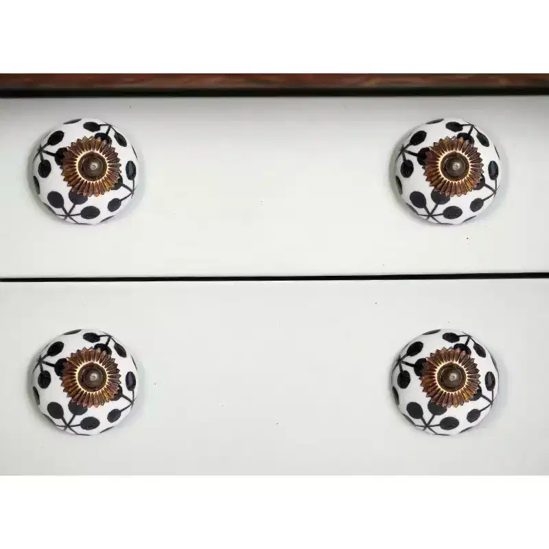 HomeRoots Set of Eight Black And White Ceramic And Metal Drawer Pull Knobs