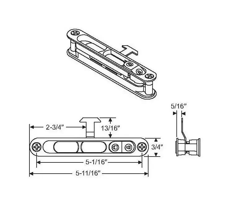 Brixwell Recessed Patio Door Screen Handle, 5-11/16 Length, 5-1/16 Hole Center, Metal Material, Black Finish