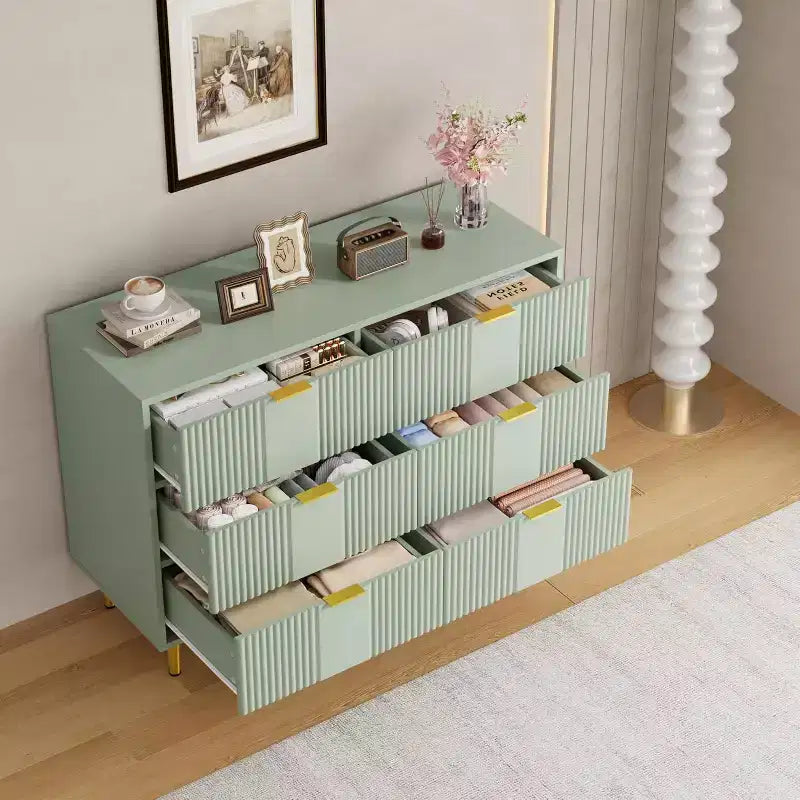 Fluted Dresser for Bedroom with 6 Drawers, 39.4 Wide Modern Chest of Drawers with Metal Handle, Wooden Closet Clothes Storage Organizer