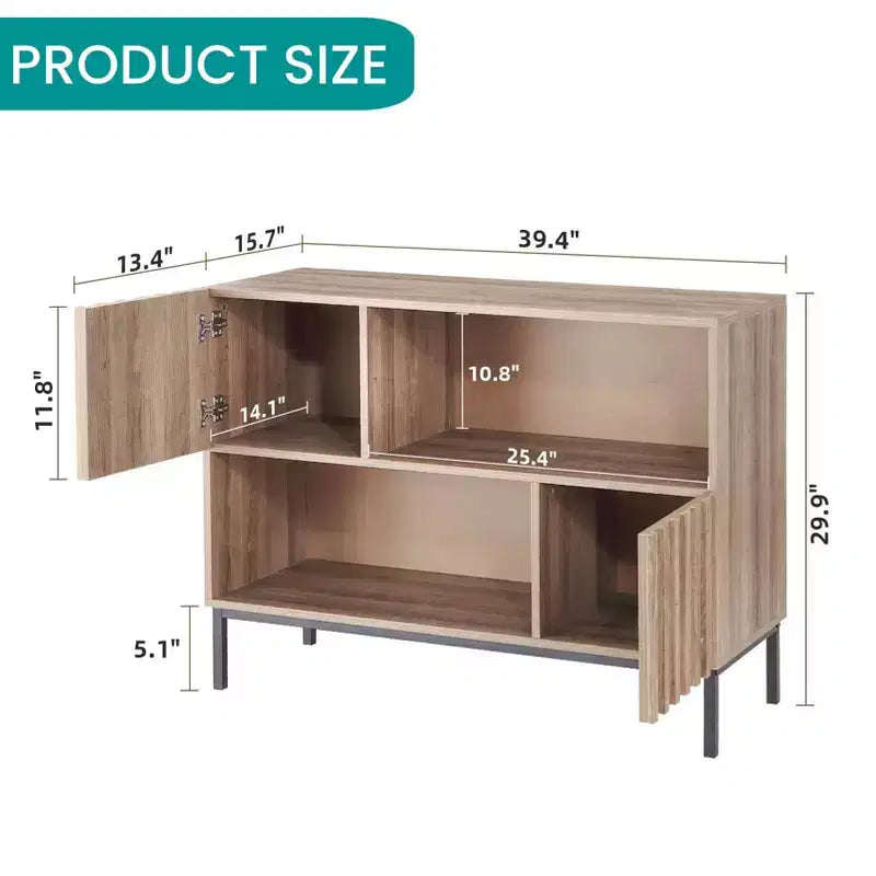 Fluted Cabinet with Storage, Mid Century Sideboard Buffet Cabinet with Door & Metal Legs, Console Sofa Table for Living Room Hallway