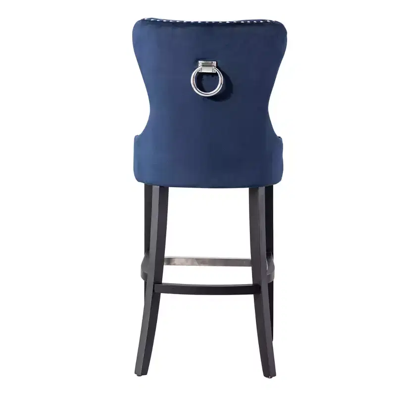 29 Tufted Upholstered Velvet Bar Stool with Metal Footrest, Velvet Navy Blue
