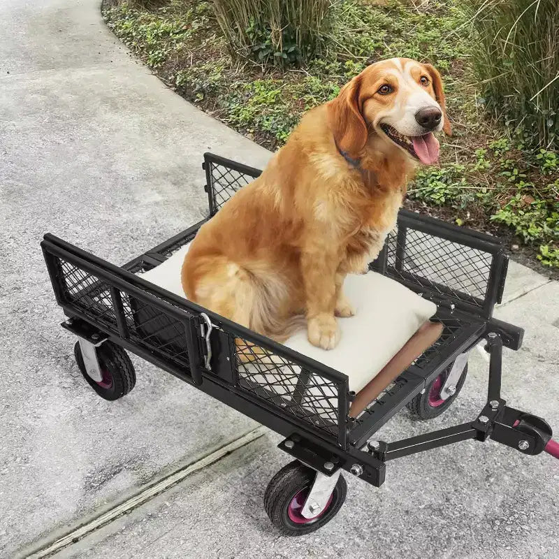 Heavy Duty Folding Mesh Utility Cart with Wheels, 37.4x18.1x15 Inches Large Capacity Rolling Cart for Warehouse and Home