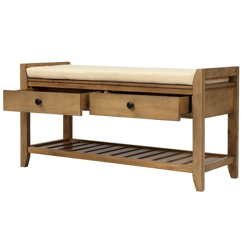 Wooden Storage Bench with Shoe Rack and Drawers