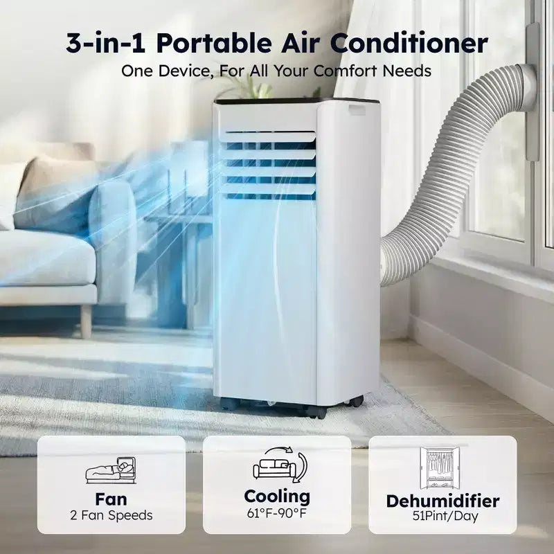 Simzlife Portable Air Conditioner 8000 BTU Fast Cooling AC Unit for Room up to 350 Sq.Ft, 3 in 1 Function, Remote Control