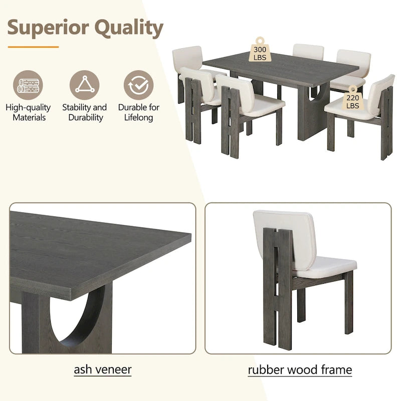 7-Piece Transitional Wooden Dining Set with Rectangular Table & 6 Chairs