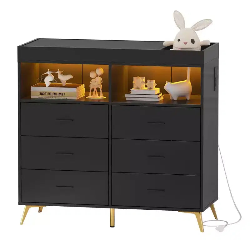 Table Dresser with Drawers, Baby Dresser with Changing Table Top, Power Outlet, Diaper Changing Station Nursery Organizer for Infants Newborn