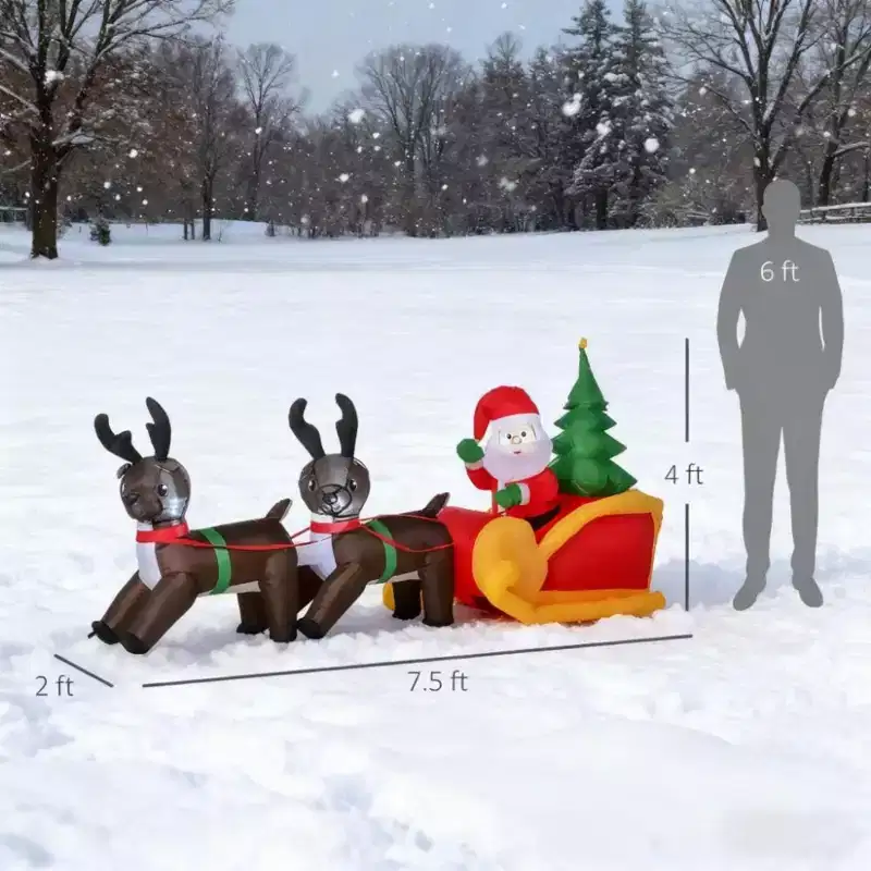 NAYSAYE 7FT Outdoor Christmas Inflatable Santa Claus with Sleigh and Reindeer Decoration for Front Yard and Backyard , Multicolor, 90.5*23.5*47.3