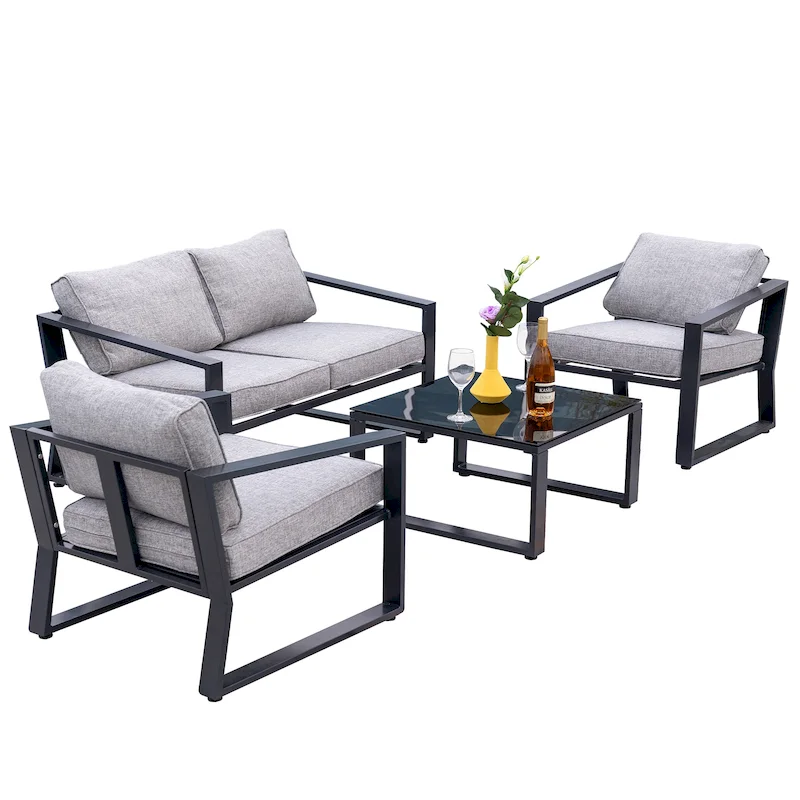 4-piece Patio Conversation Set with Coffee Table and Cushions