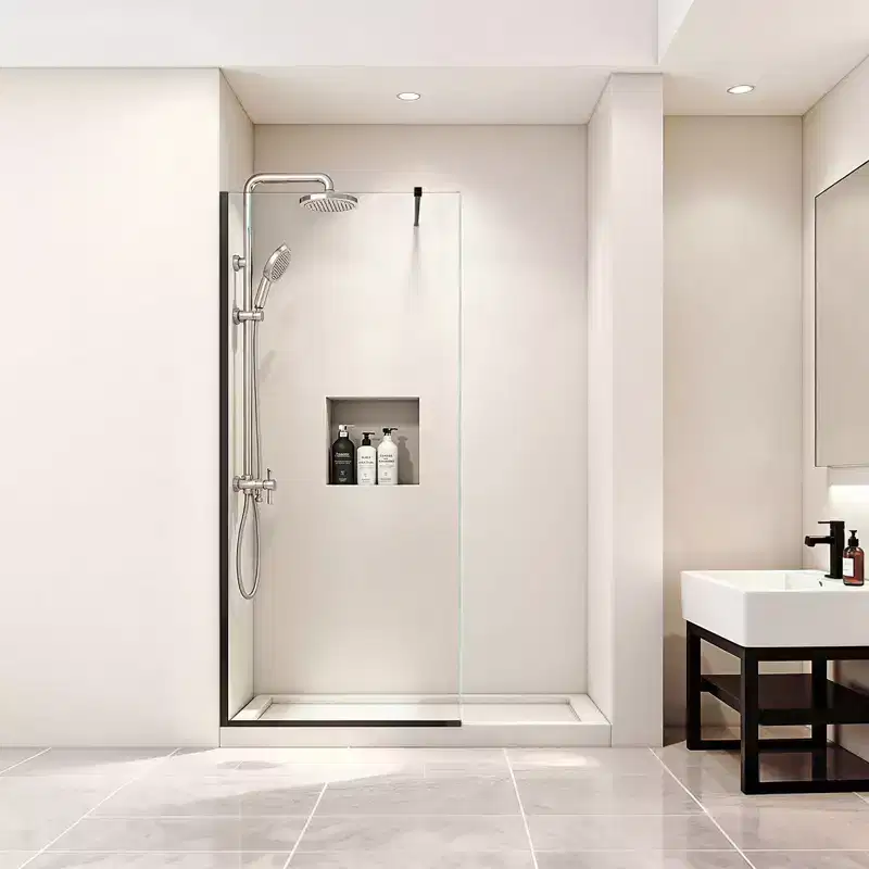 VEVOR Fixed Glass Shower Panel, 34 x 73.6 in Semi-Framed Fixed Shower Screen, 5/16 in Thick Clear Tempered Glass Door with Bottom Seal Strip, Black