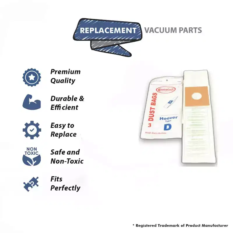 Topvacuumparts Type-D 3PK Paper Bags Replacement Part For Hoover Dial A Matic Upright Vacuum Cleaner # compare to part 4010005d