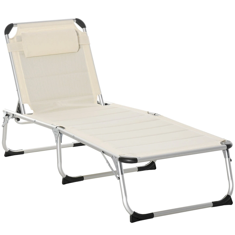 Foldable Outdoor Chaise Lounge Chair,5-Level Reclining Camping Tanning Chair with Aluminum Frame,Padding and Headrest