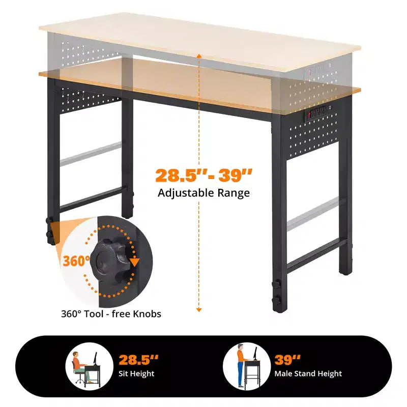 47 Inch Adjustable Workbench, 2000 LBS Load Capacity, with Tool Hooks, Mobile Work Table with Locking Casters for Garage, Workshop, Home Office
