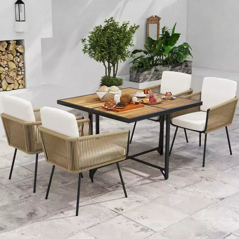 Costway Patio Dining Chairs Set of 4 with Soft Back Seat Cushions Armrests Metal Frames