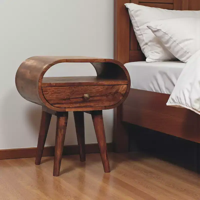21 Brown Solid Wood Oval One Drawer Nightstand