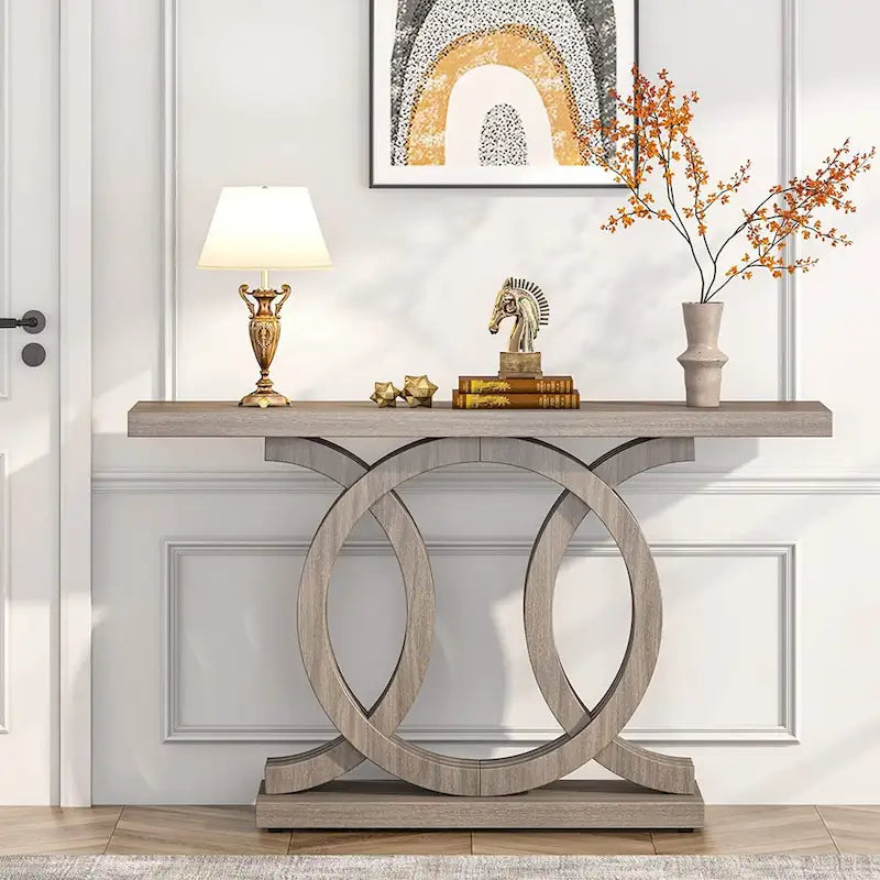 55 Console Sofa Table, Wood Entryway Foyer Table for Living Room