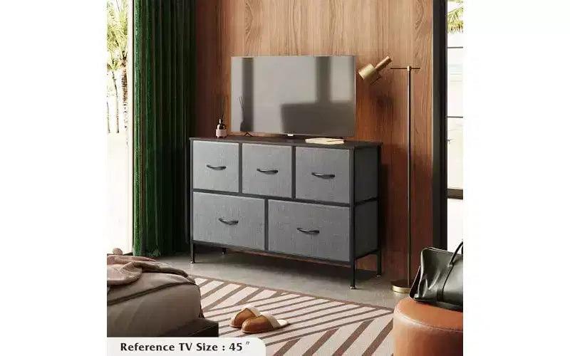 DEXYLLO Dresser for Bedroom with 5 Drawers, Long Storage Tower Organizer Unit, Fabric Dresser