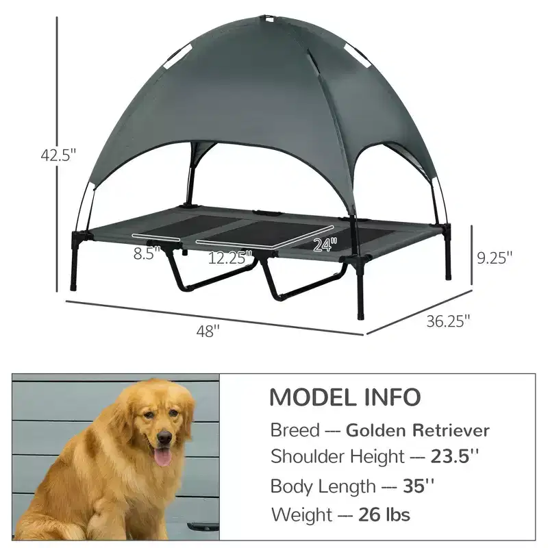 Skyzone 4836 Foldable Elevated Dog Cot with UV-Protective Canopy, Breathable Cooling Pet Bed