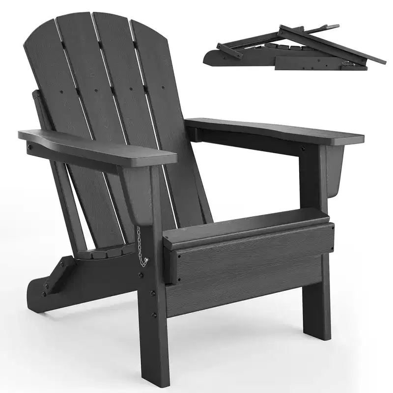 Folding Adirondack Chairs with Ergonomic Extended Backrest, Weather-Resistant HDPE Fire Pit Chairs, Outdoor Lounger for Patio, Garden & Lawn