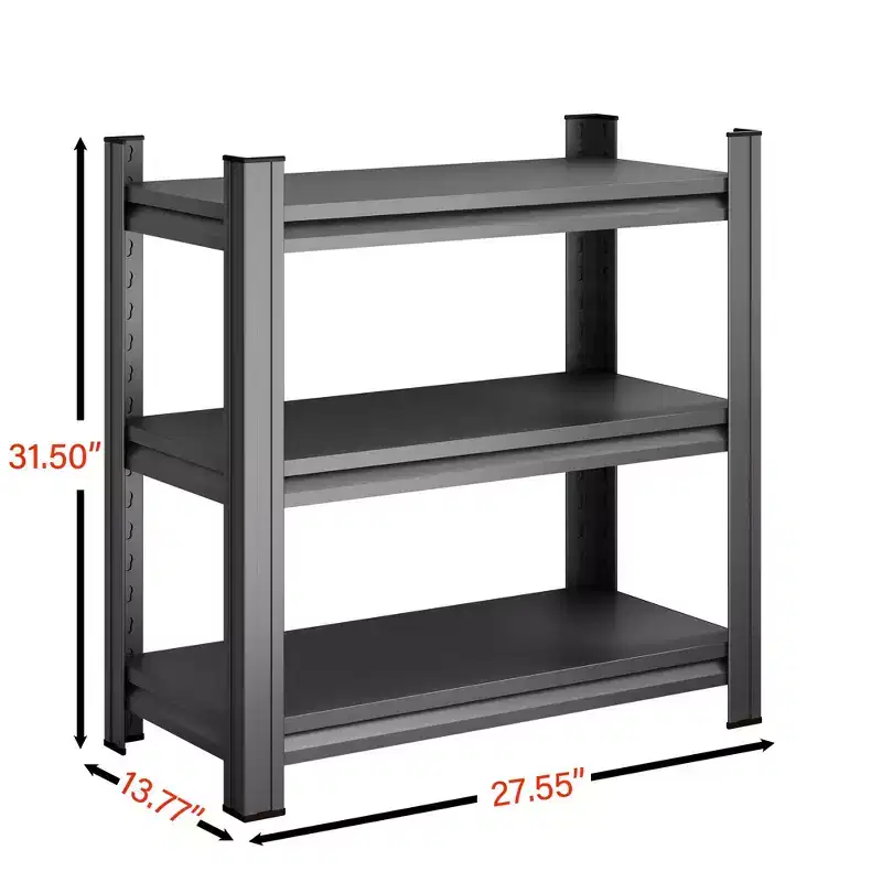 31.5 Inch H 3-Tier Black Adjustable Metal Storage Shelf for Garage Shed Supermarket Living Room Multi-Purpose Storage Shelf