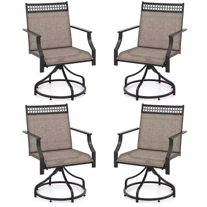 Costway Patio Swivel Dining Chairs Set of 4 with Quick-Drying Fabric and Metal Frame Brown/Gray