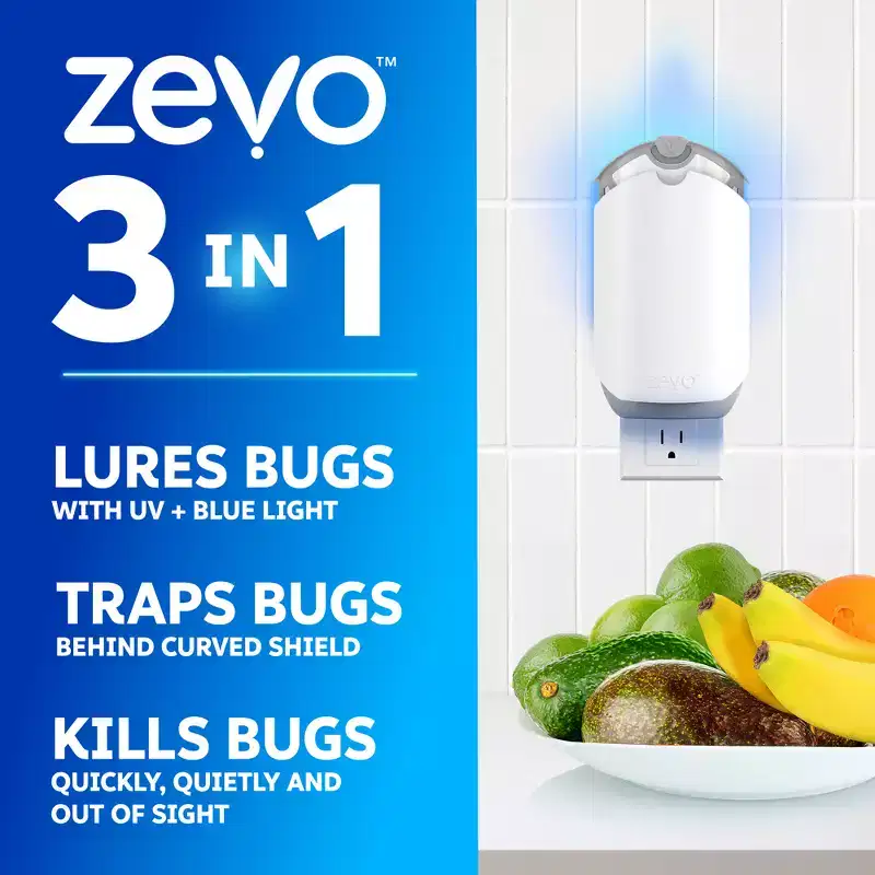 Zevo Flying Insect Indoor Light Fly Trap Starter Kit, Catches House Flies, Fruit Flies, Gnats and More - 1 Trap + 3 Refills