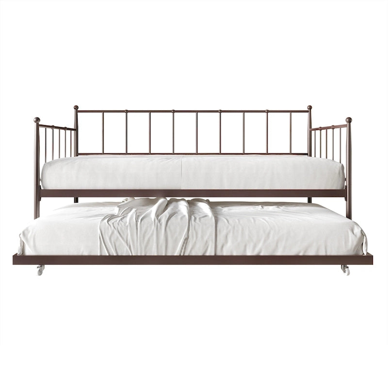 Minimalist Twin Metal Daybed with Roll-Out Trundle �� No Box Spring Needed | 3 Colors