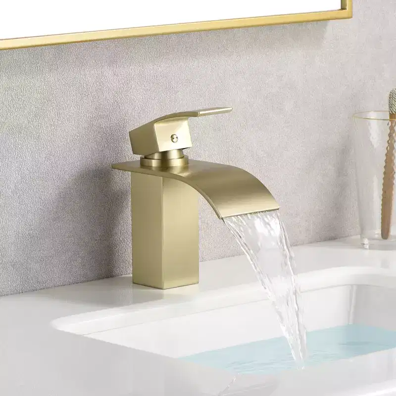 SUMERAIN Waterfall Bathroom Faucet Modern Brushed Gold Vanity Faucet Lead-Free, Single Handle