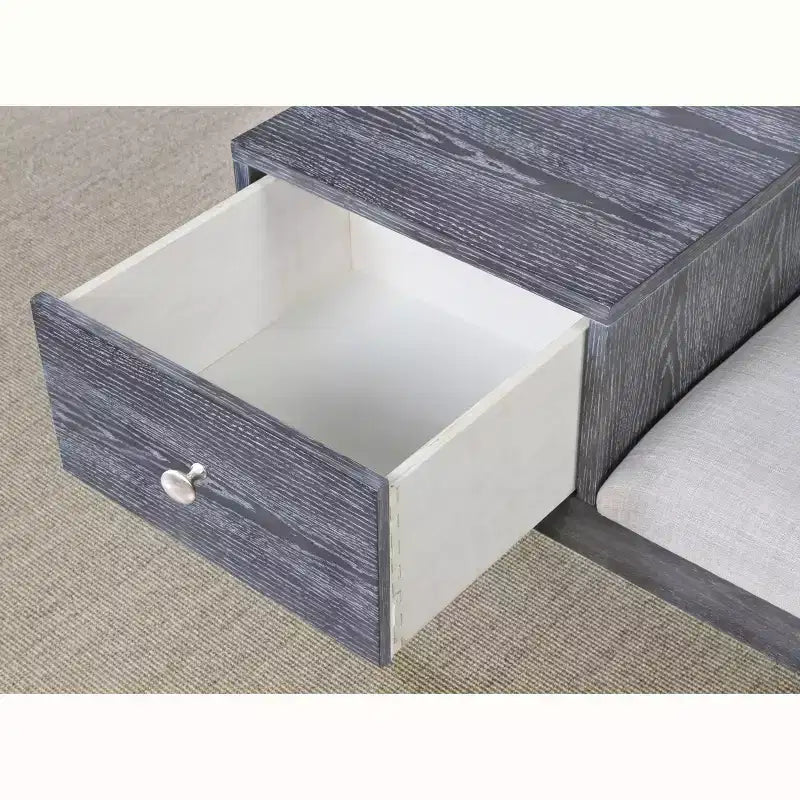 Mid-Century Modern Storage Bench with Drawer �C Weathered Gray
