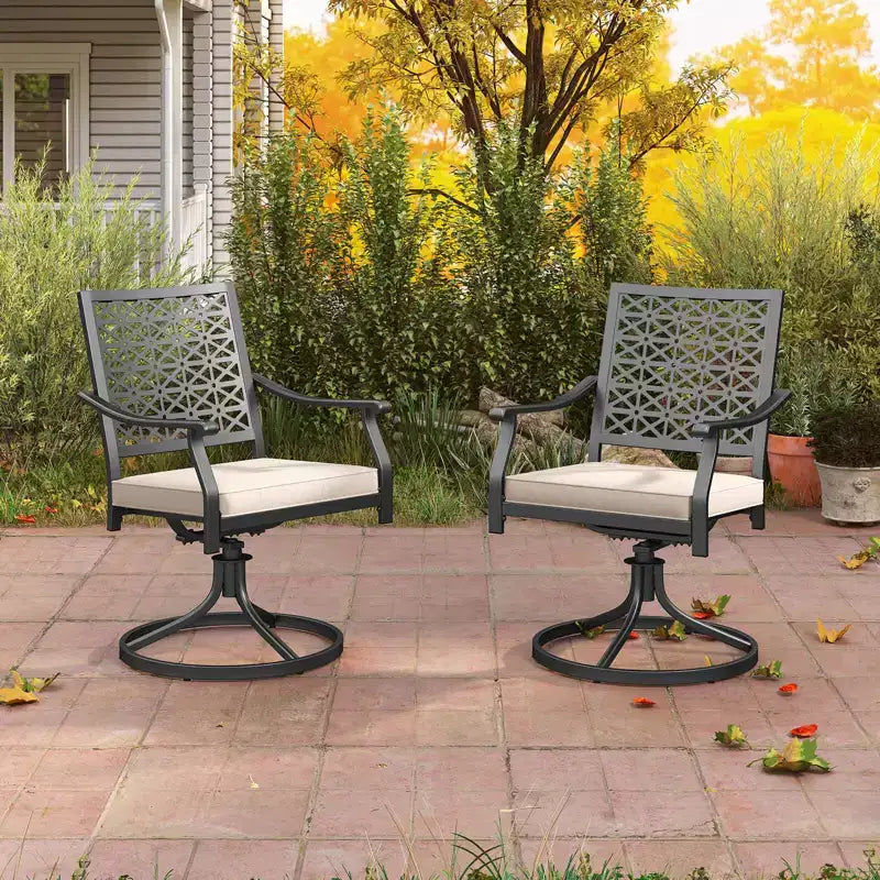 Costway 4 PCS Outdoor Swivel Chairs Patio Dining Chairs with Padded Cushions High Back Beige/Navy