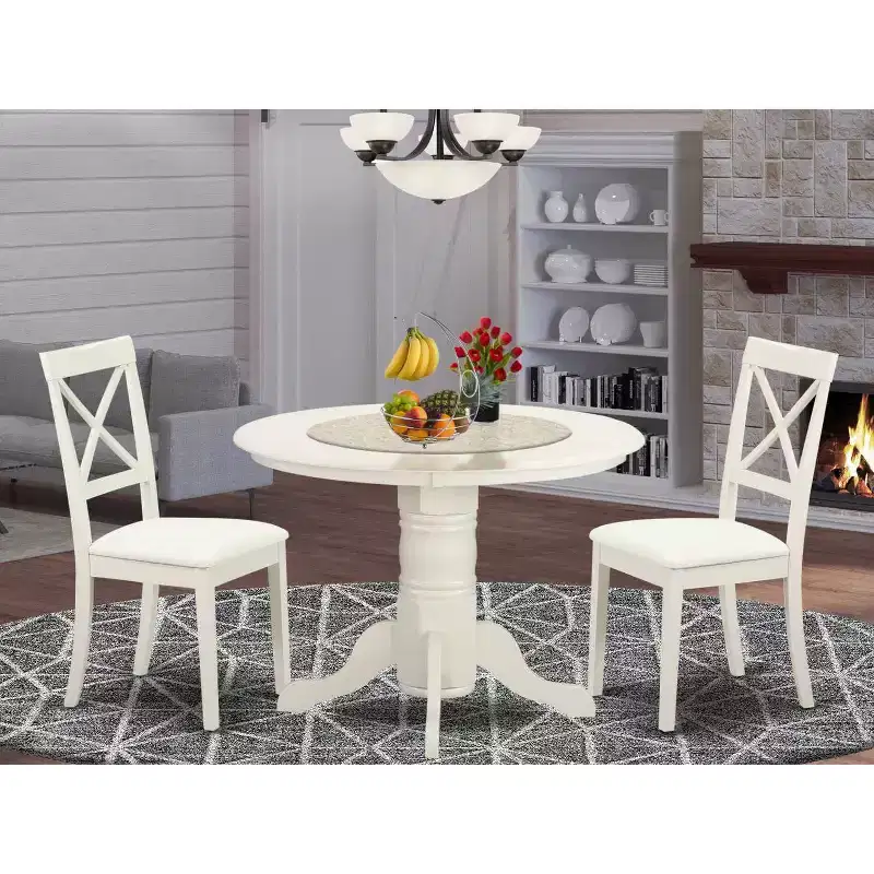 3 Piece Dinette Set - Round Kitchen Table & 2 Dining Chairs - Small Space Design