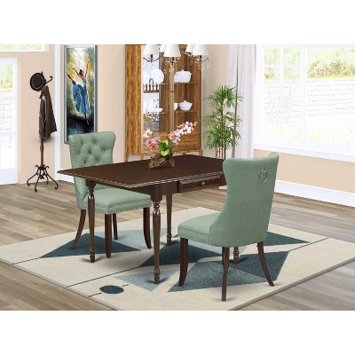 HomeStock 3-Pc Mahogany Finish Rectangular Solid Wood Top with Dropleaf Dining Table Set