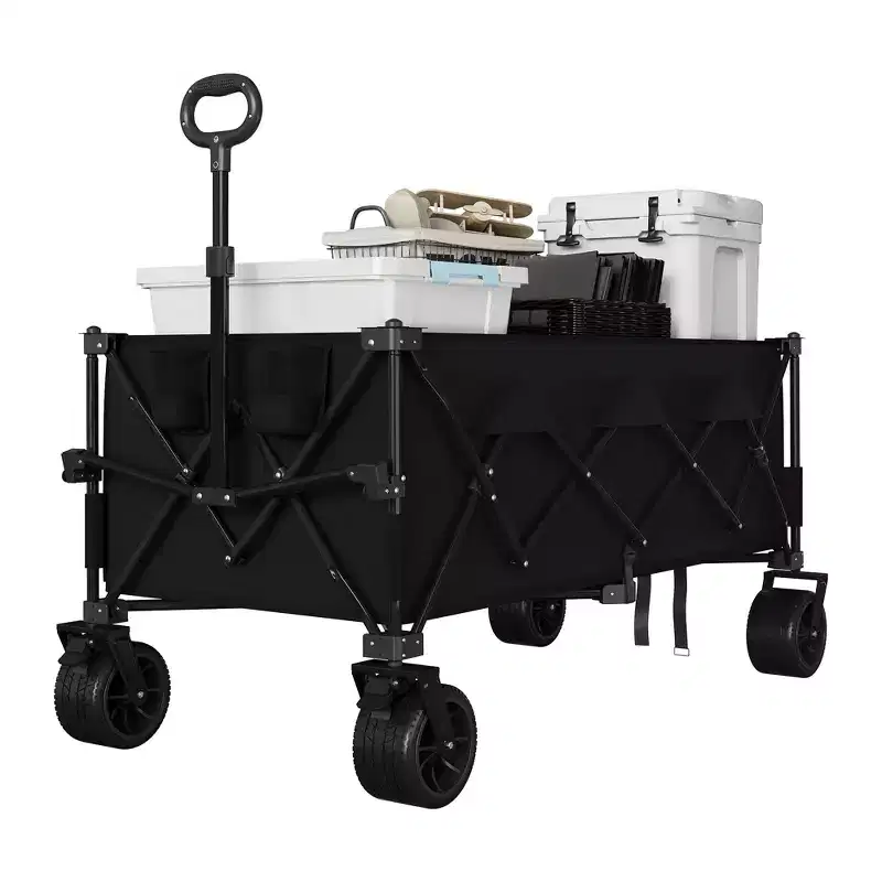 Collapsible Utility Wagon Cart with All Terrain Wheels, Heavy Duty Foldable Beach Wagon, Portable Cart for Groceries Sand Camping, Blue